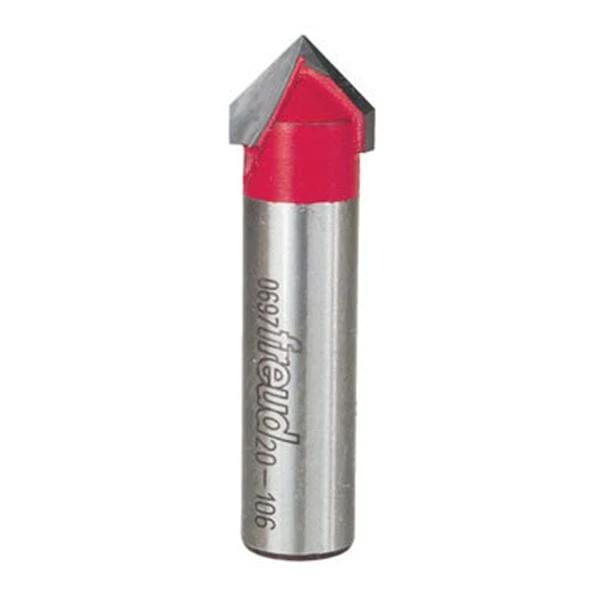 90 Degree V-Groove Router Bit - 1/2" SH - Diameter:5/8" - Cutting Length:1/2" - Length:2-1/4"